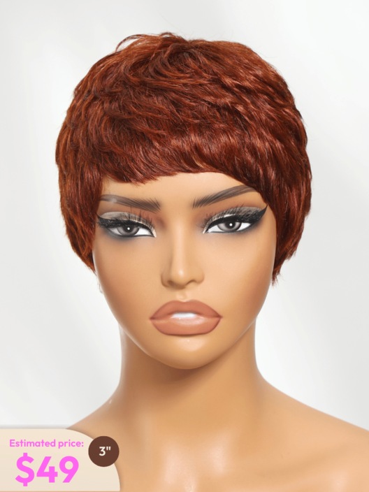 UNice Textured Pixie Cut Reddish Brown Human Hair Glueless Wig