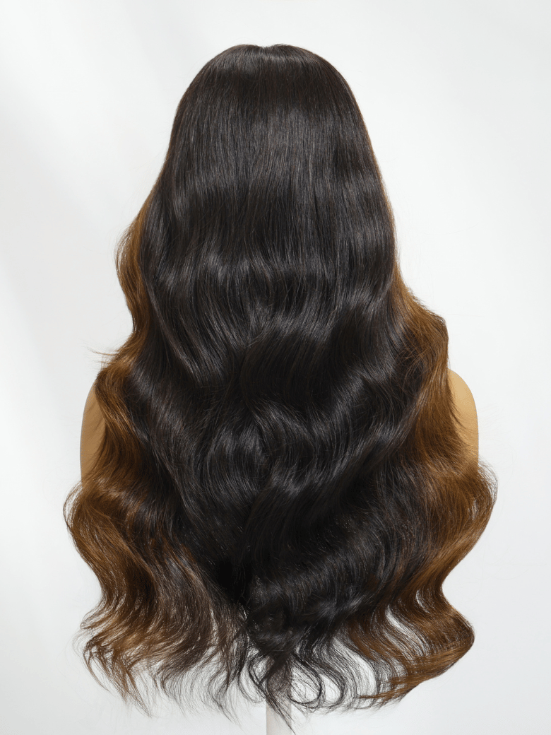 UNice Bye-Bye Knots 13x4 Black with Brown Money Piece Natural Fluffy Loose Wave Curtain Bangs Wig