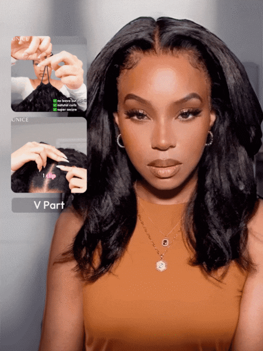 EasiContour V Part Glueless Kinky Straight Natural Black Wig Beginner Friendly
