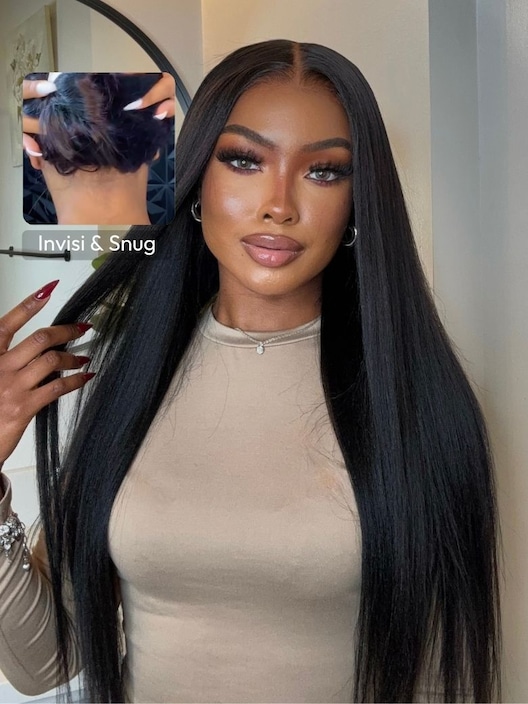 UNice ByeBye Knots™ Wig 7x5 Glueless Lace Black Yaki Straight Wig With Elastic Drawstring 360 Cozy Hug