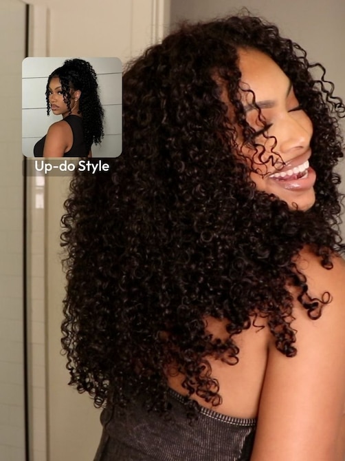 UNice EasiContour™ V Part Minimal Glueless Curly Glueless Wig With Invisi Drawstring 100% Human Hair 150% Density