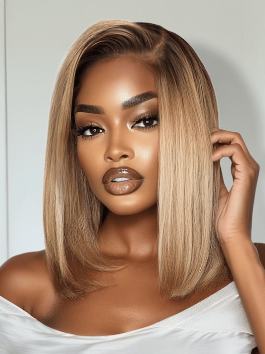 UNice Bye-Bye Knots 7x5 Lace Blonde with Brown Roots Side Part Blunt Bob Wig