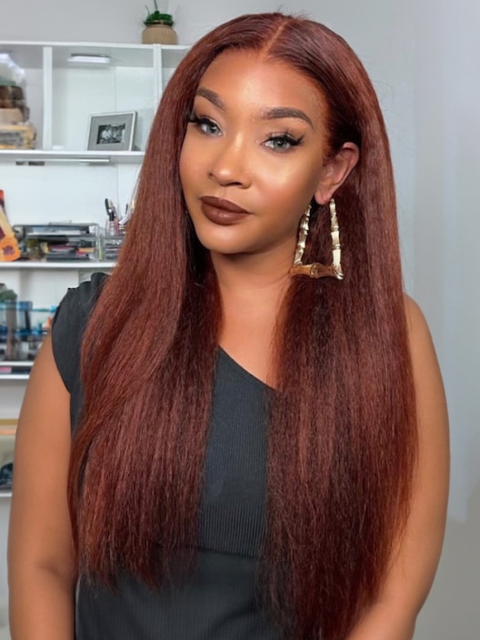 [20"=$99] 13x5 Lace Frontal T Part Lace Kinky Straight Wig Perfect Color For Deeper Skin-Tones