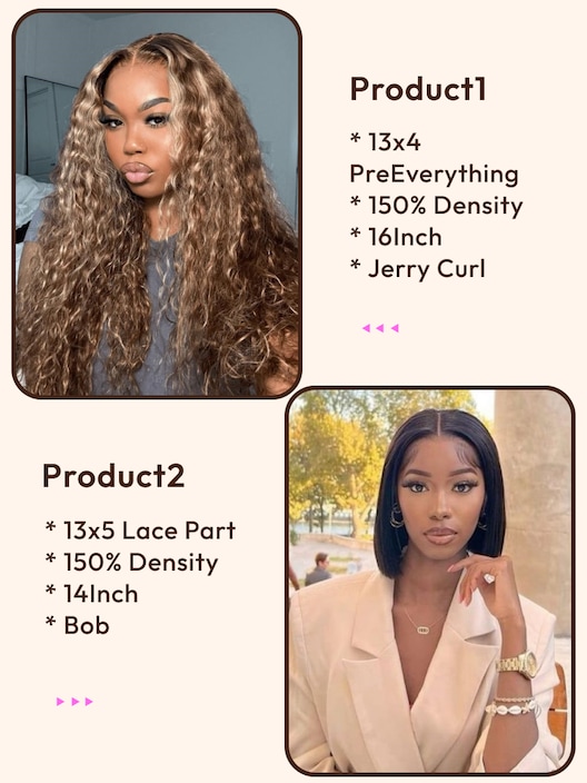 2 Wigs $169 for 16" Honey Blonde 13x4 PreEverything Lace Front Curly Wig and 14" 13x5 Middle Lace Part Bob Wig