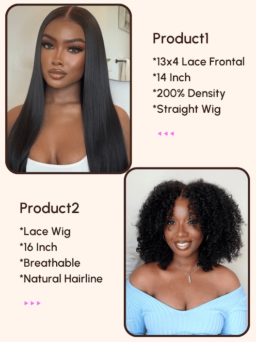 2 Wigs $149 for Hot Lace Part Curly Wig and 200% Density 13x4 Lace Frontal Black Straight Wig