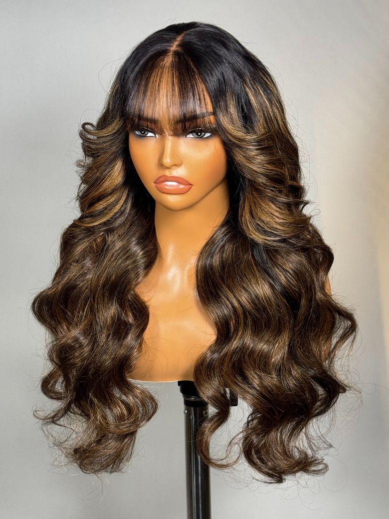 UNice 13x4 Pre-Everything™ Lace Frontal Balayage Highlights Fluffy Natural Loose Wave Curtain Bangs Wig
