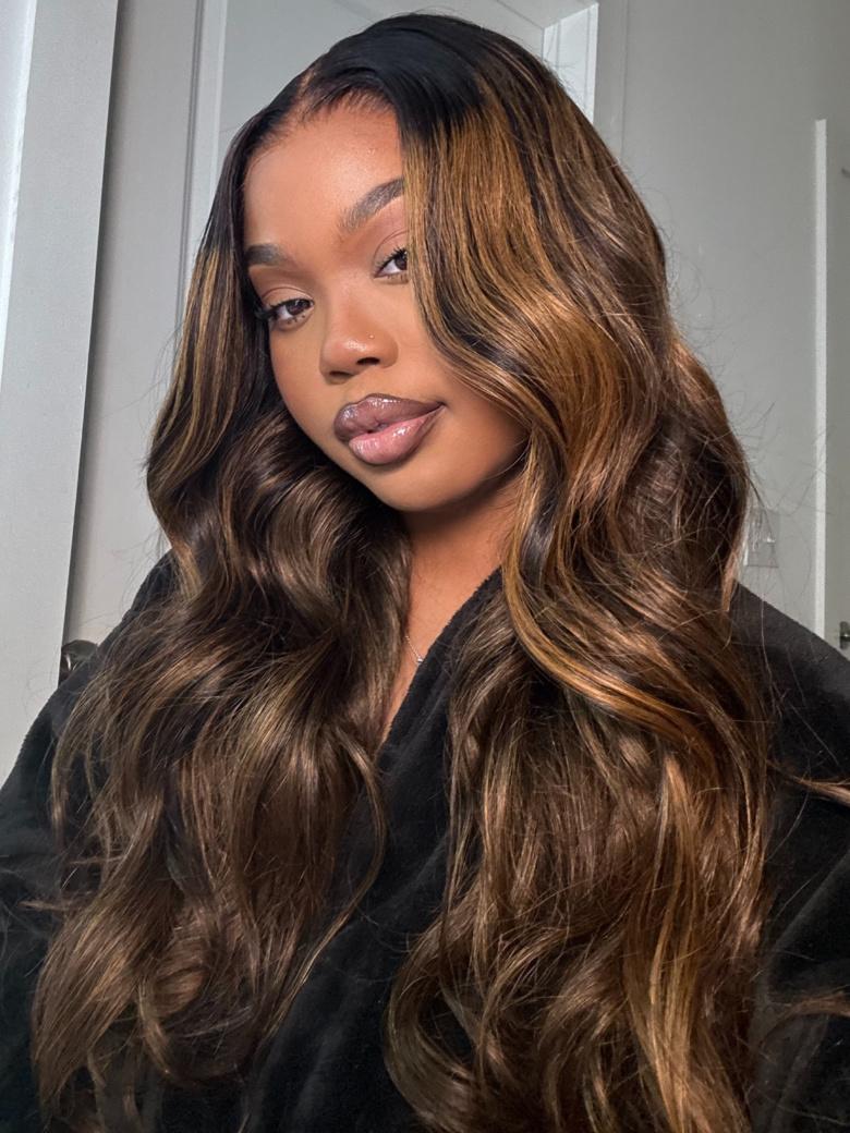 [22"=$79] Glueless Brown Highlight U Part Body Wave Wig 3s Fast Install 100% Human Virgin Hair