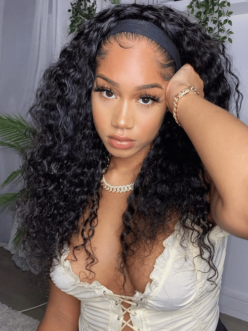 Put On And Go Water Wave Human Hair Headband Glueless Wig