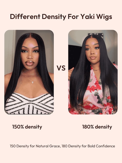 UNice EasiContour™ V Part Glueless Yaki Straight Wig With Invisi Drawstring 100% Human Hair 180% Density