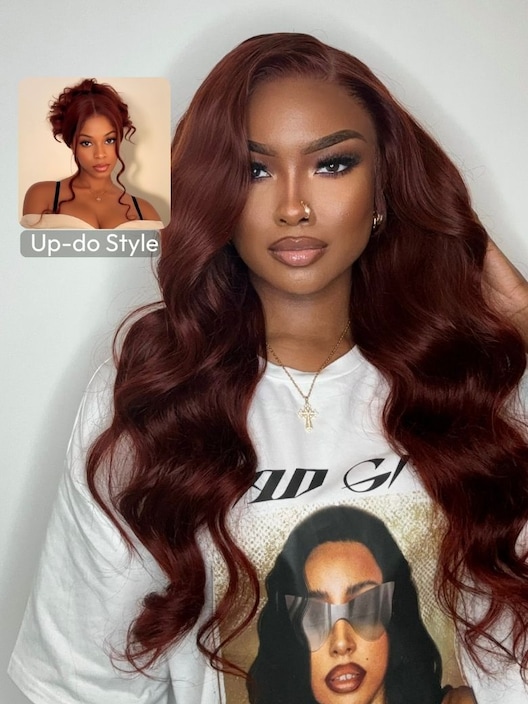 7x5 Bye Bye Knots Wig Glueless Lace Reddish Brown Bouncy Body Wave Bleached Knots Wig
