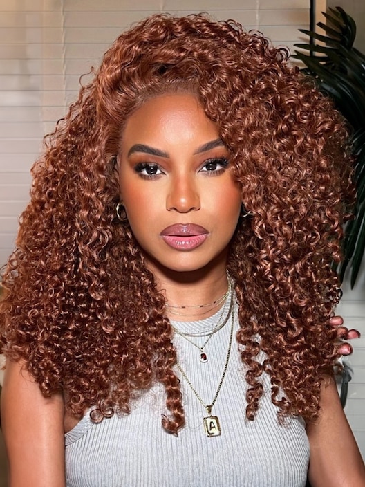 7x5 Bye Bye Knots Wig Glueless Lace Reddish Brown Curly Wig With Bleached Knots 150% Density