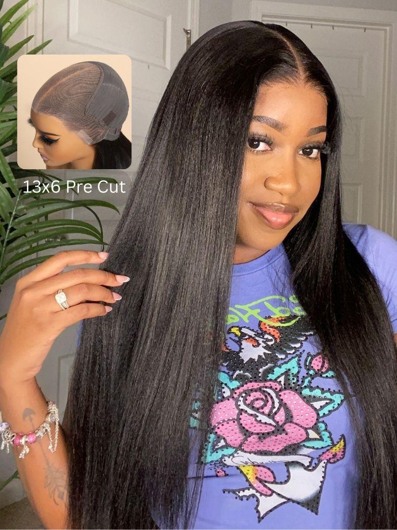 
    UNice 13x6 Lace Frontal Black Yaki Straight Pre-Everything Wig With 4C Curly Baby Hair