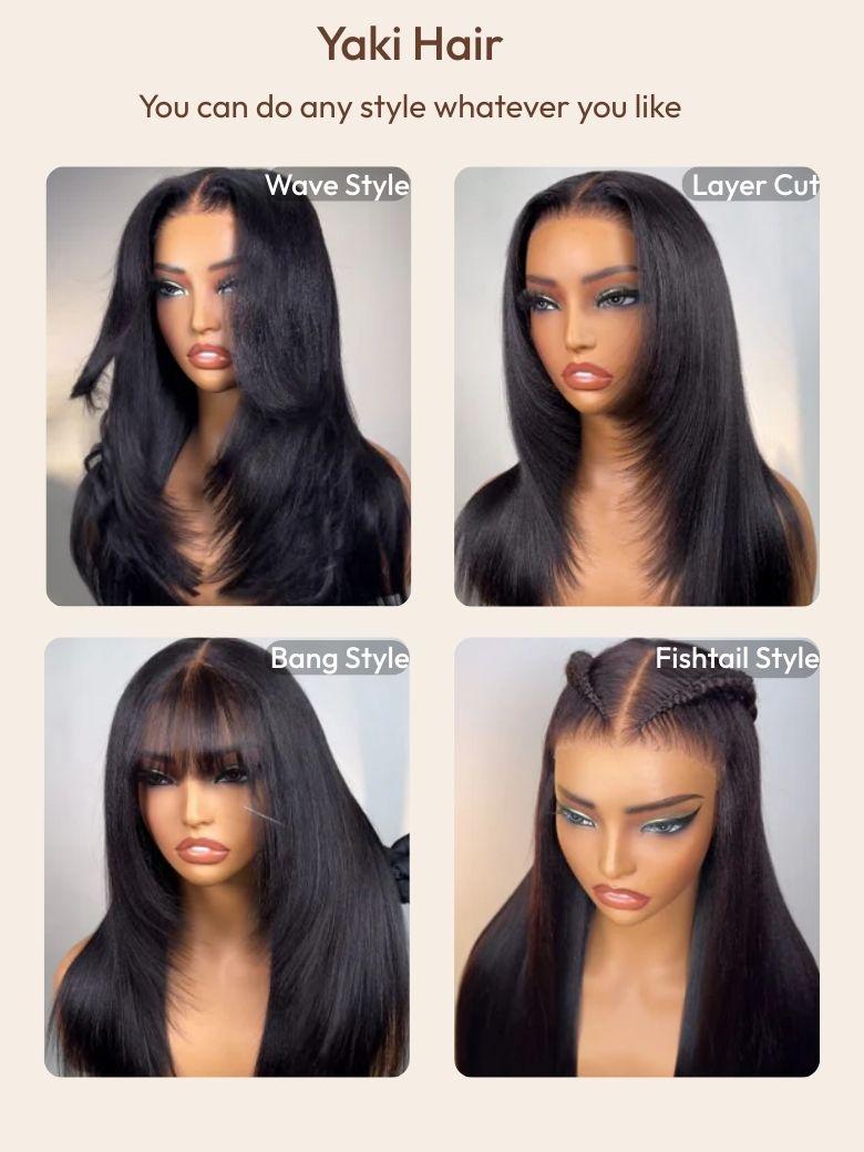 UNice Bye Bye Knots™ Wig 7x5 Glueless Lace Black Yaki Straight Wig With Elastic Drawstring 360 Cozy Hug