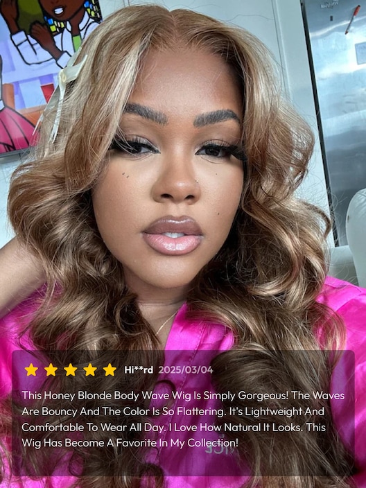 UNice Bye-Bye Knots Wig Pre-Cut 7x5 Glueless Lace Honey Blonde Body Wave Wig With Bleached Clean Knots