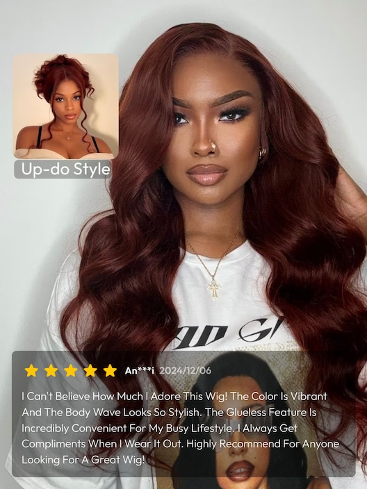 UNice 7x5 Bye Bye Knots Wig Glueless Lace Reddish Brown Body Wave Bleached Knots Bouncy Wig