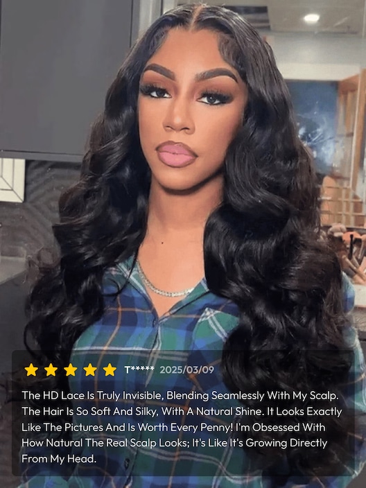 UNice HD Real Scalp™ Wig 13x4 Invisible Lace Frontal Bouncy Body Wave Black Wig