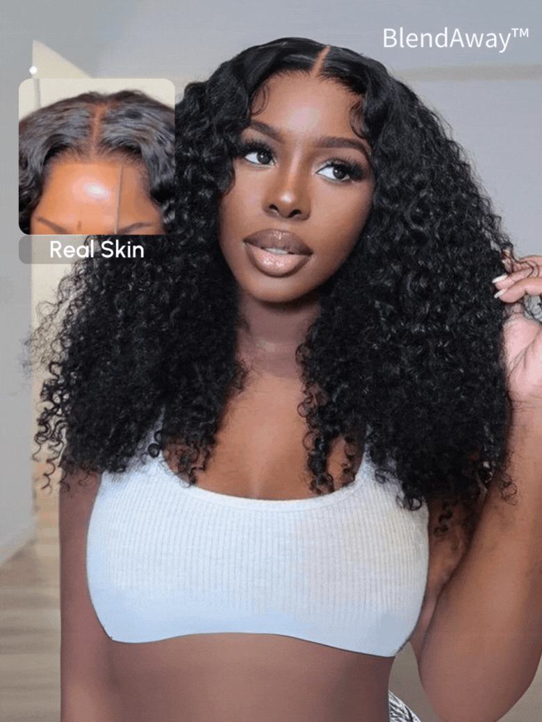 UNice 5x5 Thin HD BlendAway Lace Closure Black Glueless Jerry Curly Wig 180% Density