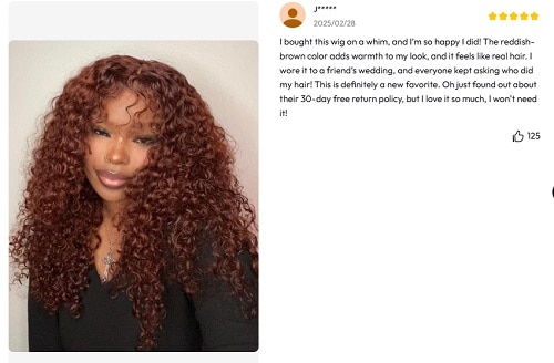 UNice Reddish Brown Curly Wigs Customer Review