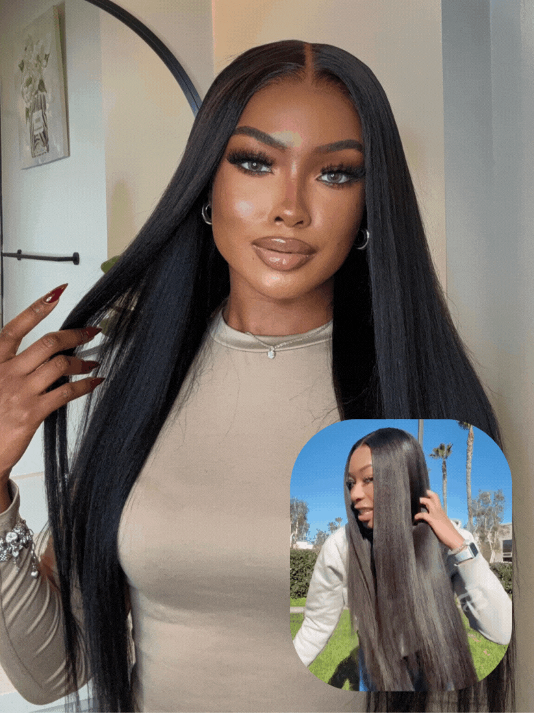 7x5 Bye Bye Slip™ & 13x4 Pre-Everything™ Yaki Straight Black & Balayage Highlights Glueless Wig With Invisible Drawstring