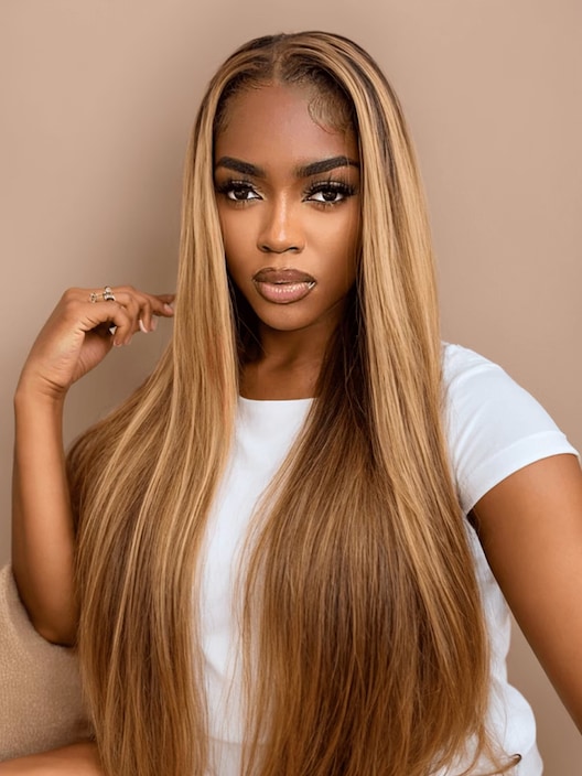 4x4 Lace Closure Straight Honey Blond Highlight Human Hair Wig