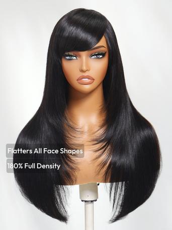 Flash Sale: 22inch 180% Density 7x5 Bye-Bye Knots Lace Feather Layer Straight Wig With Side Bangs