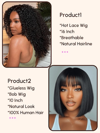 2 Wigs $99 for 16" Hot Lace and 10" Bob Wig