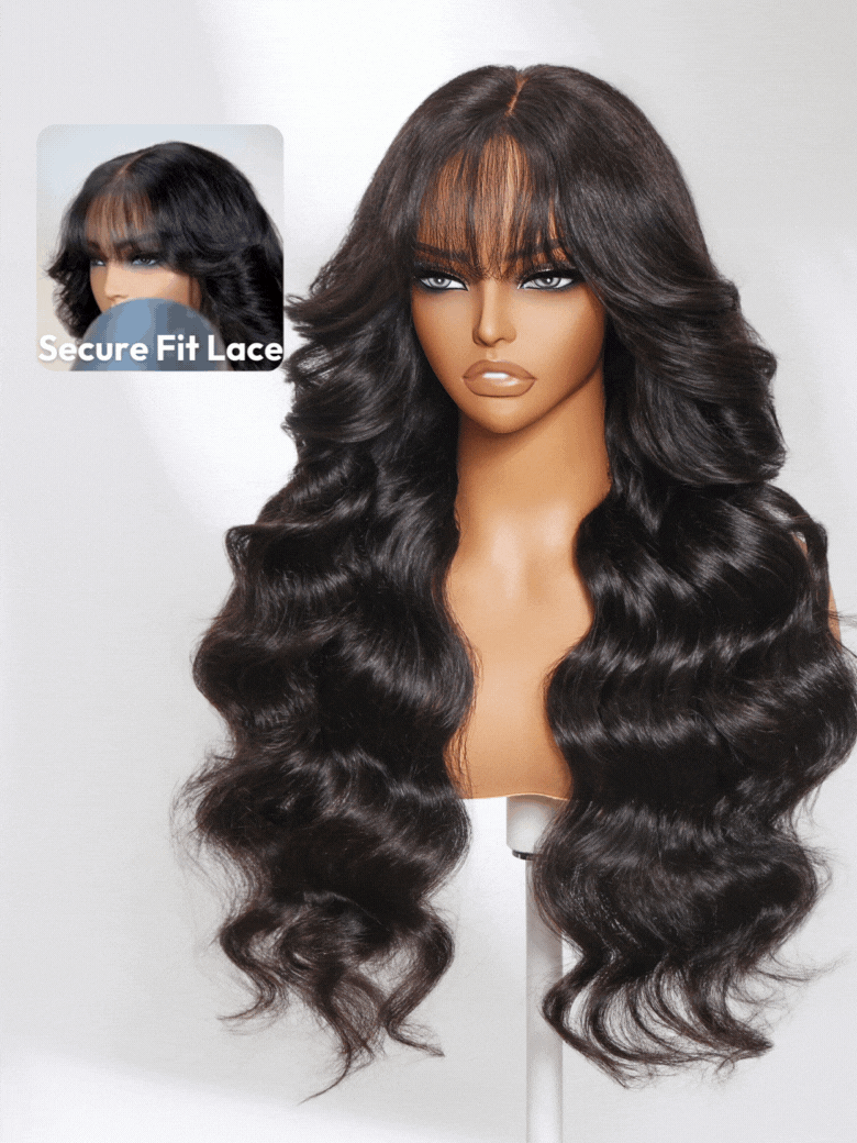 UNice 7x5 Bye-Bye Knots™ & 13x4 Pre-Everything™ Lace Frontal Black Fluffy Natural Loose Wave Curtain Bangs Wig