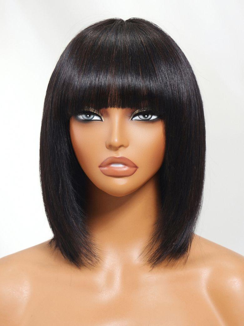 
    [Flash Sale]UNice Straight Bob Black Wig Human Hair Glueless Wig with Blunt Bangs