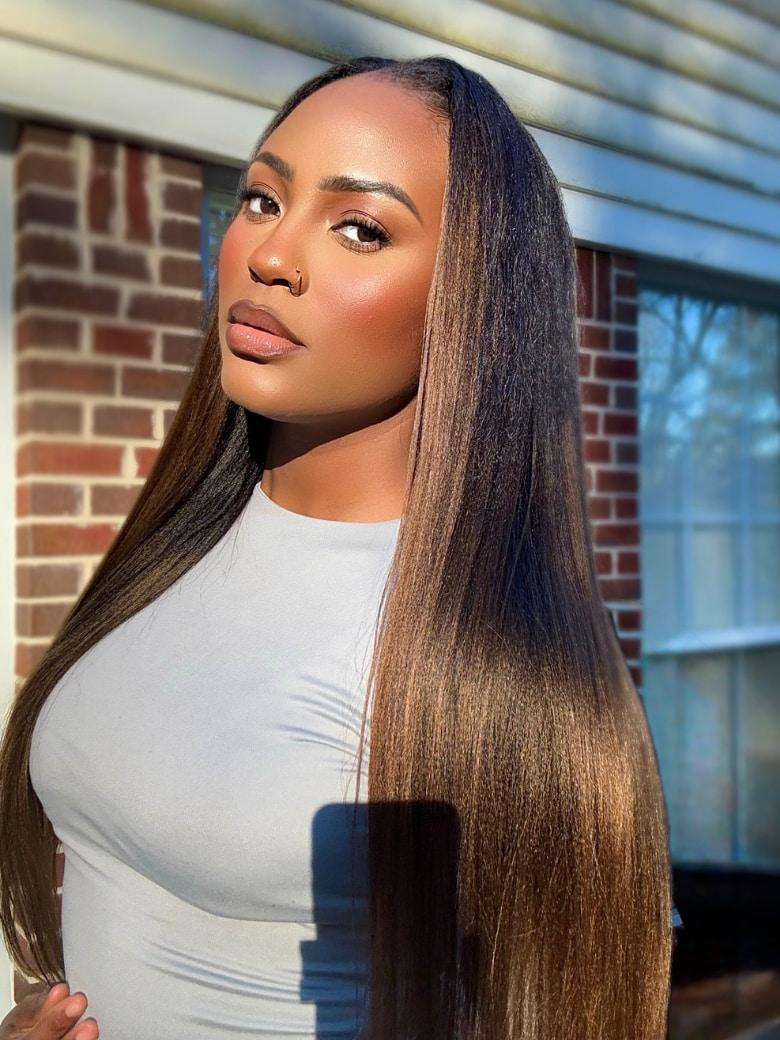 UNice 13x4 Pre-Everything™ Lace Frontal Balayage Highlights Yaki Straight Drawstring Wig