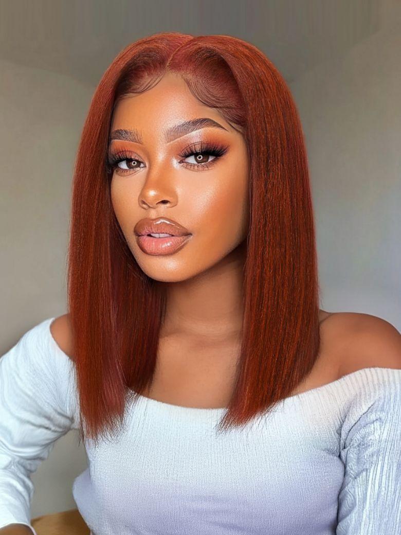 
    UNice Bye-Bye Knots 7x5 Lace Reddish Brown Yaki Bob Wig