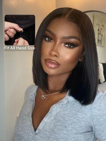 UNice 7x5 Bye Bye Knots™ Glueless Lace Black Yaki & Pre Layered Bob Bleached Knots Drawstring Wig