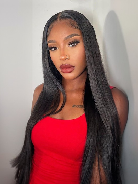 Middle Lace Part Silky Straight 150% High Density Virgin Hair Wig