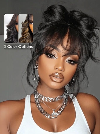 UNice 7x5 Bye-Bye Knots™ & 13x4 Pre-Everything™ Lace Frontal Black Fluffy Natural Loose Wave Curtain Bangs Wig