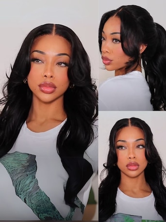 UNice HD Real Scalp™ Wig 13x4 Invisible Lace Frontal Body Wave Black Wig & Wig With Face Framing Curtain Bangs