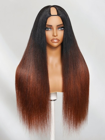 UNice EasiContour™ V Part Black to Reddish Brown Ombre Yaki Straight Wig