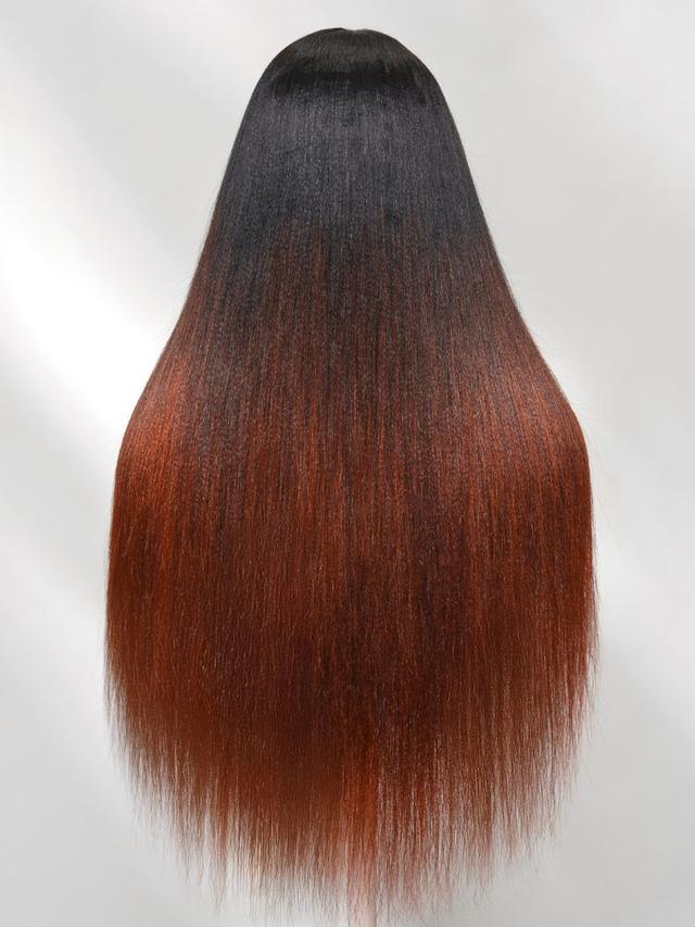 UNice EasiContour™ V Part Black to Reddish Brown Ombre Yaki Straight Wig