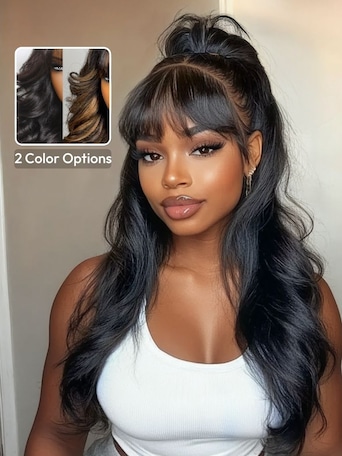 UNice 7x5 Bye-Bye Knots™ & 13x4 Pre-Everything™ Lace Frontal Black Fluffy Natural Loose Wave Curtain Bangs Wig