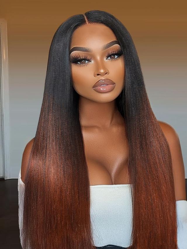 UNice EasiContour™ V Part Black to Reddish Brown Ombre Yaki Straight Wig