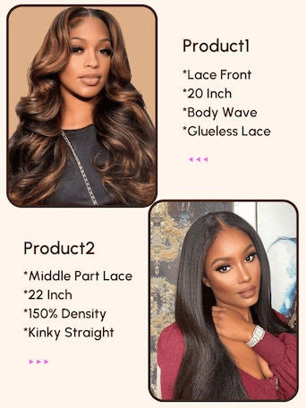 2 Wigs $199 for 20" Lace Front Wig and Middle Part Lace Wig