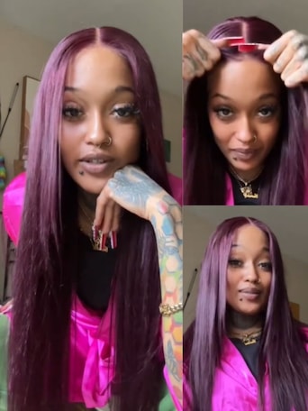 UNice 7x5 Bye-Bye Knots™ & 13x4 Pre-Everything™ Lace Frontal Purple Black Cherry Layered Straight &Loose Wave With Face Framing Bangs Wig