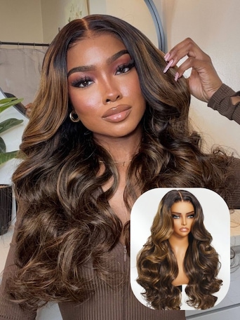UNice 7x5 Bye Bye Knots™ Wig  Glueless Lace Balayage Highlight Body Wave Drawstring & Curtain Bangs Wig