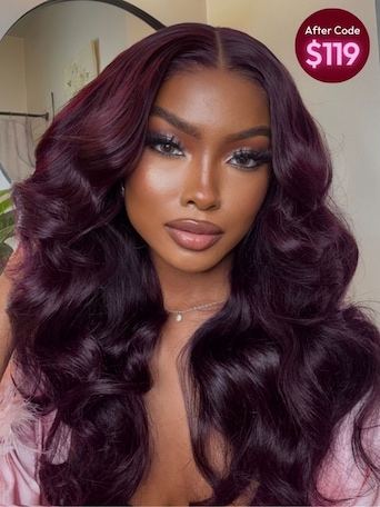UNice 7x5 Bye-Bye Knots™ & 13x4 Pre-Everything™ Lace Frontal Purple Black Cherry Layered Straight &Loose Wave With Face Framing Bangs Wig