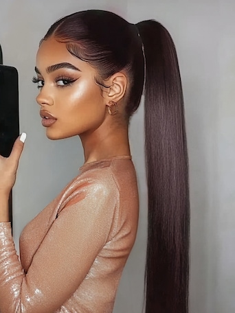 UNice Clip In Ponytail Mocha Brown Straight Human Hair Extension