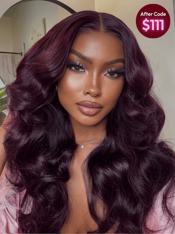 UNice 7x5 Bye-Bye Knots™ & 13x4 Pre-Everything™ Lace Frontal Purple Black Cherry Layered Straight &Loose Wave With Face Framing Bangs Wig