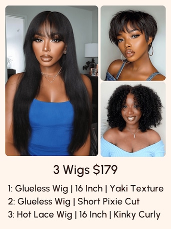 3 Wigs $179 for 16" Hot Lace Wig and Glueless Wig
