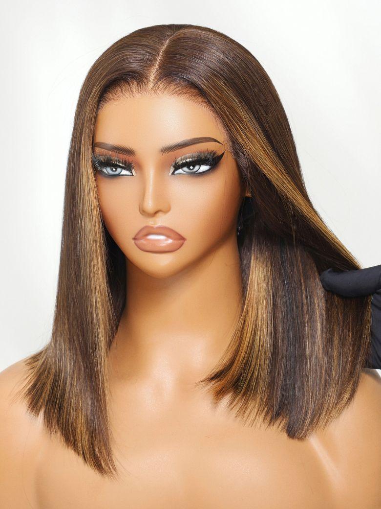 UNice Espresso Brown With Highlights Bye-Bye Knots 7x5 Lace Middle Part Blunt Bob Wig & 13x4 Loose Wave Wig