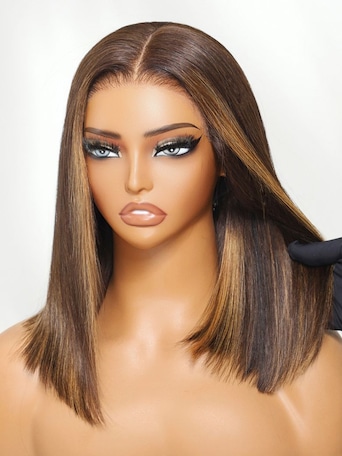 UNice Bye-Bye Knots 7x5 Lace Espresso Brown With Highlights Middle Part Blunt Bob Wig