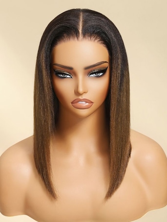Unice Bye-Bye Knots 7x5 Lace Black to Chestnut Brown Ombre Yaki Bob Wig