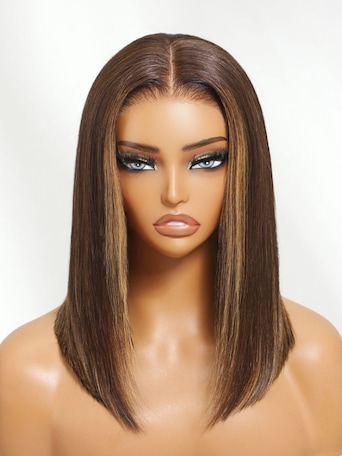 UNice Bye-Bye Knots 7x5 Lace Espresso Brown With Highlights Middle Part Blunt Bob Wig