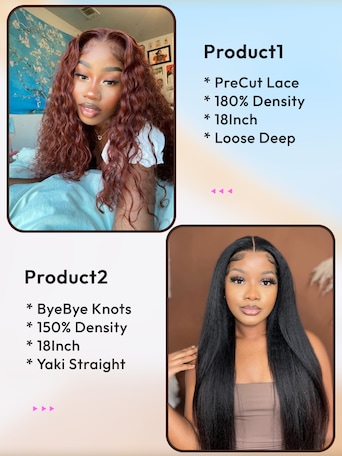 2 Wigs $179 for 18" Pre-Cut 4x4 Lace Reddish Brown Loose Deep Wave and 18" Byebye Knots Yaki Straight Hair Wig